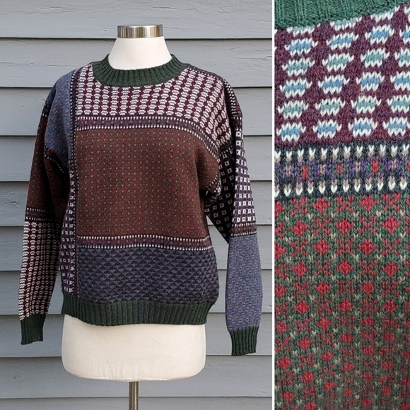 Vintage 90s y2k Woolrich Fair Isle lcelandic Ski Apres Pullover Wool Sweater Md - Picture 3 of 5